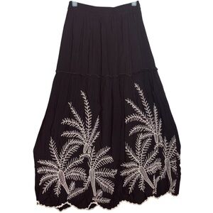 Laffaire Embroidered A-Line Maxi Skirt Black Ruffled Tiered Women’s Size XS